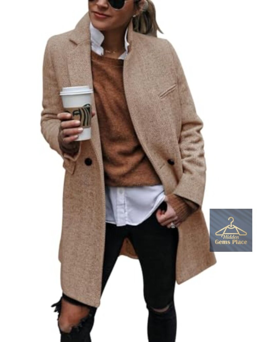 Women's Notch Lapel Double Breasted Trench Coat Long Winter Peacoat